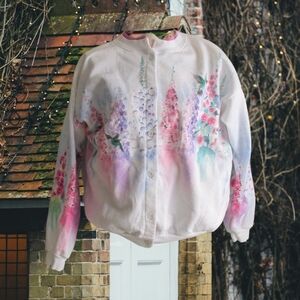 Granny Sweatshirt Jacket Humming Birds and Flowers